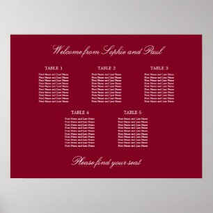 Affiche de plan de table de mariage Burgundy 5