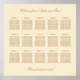Affiche de plan de table de mariage crème beige 15