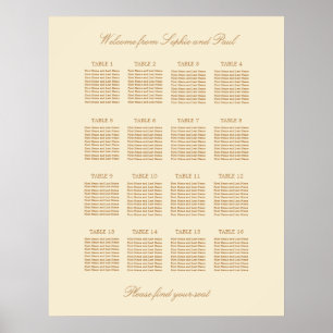 Affiche de plan de table de mariage crème beige 16
