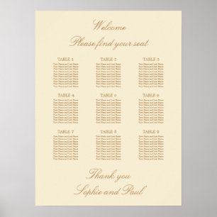 Affiche de plan de table de mariage crème beige 9
