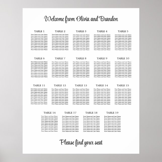 Affiche de plan de table de mariage élégant 19 (Devant)