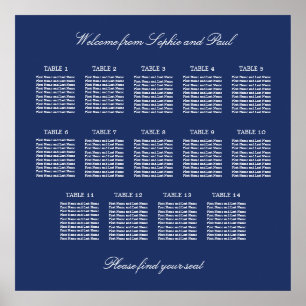 Affiche de plan de table de mariage Navy Blue 14