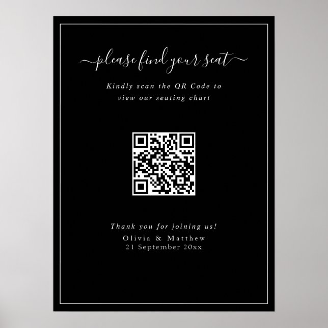 Affiche de plan de table de mariage noir moderne a (Devant)