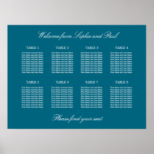 Affiche de plan de table de mariage Turquoise 8 Ta
