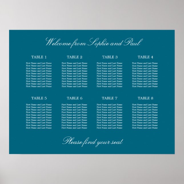 Affiche de plan de table de mariage Turquoise 8 Ta (Devant)