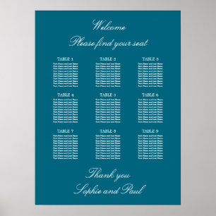 Affiche de plan de table de mariage Turquoise 9