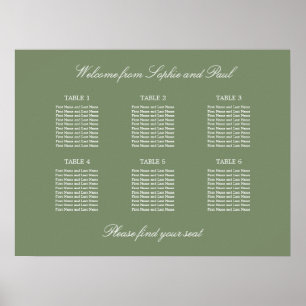 Affiche de plan de table de mariage vert sauge 6