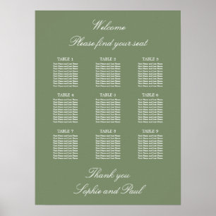 Affiche de plan de table de mariage vert sauge 9