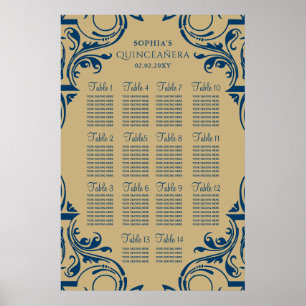 affiche de plan de table Rustic Blue Gold