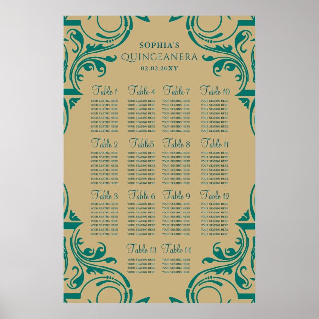 affiche de plan de table Rustic Green Gold (Devant)