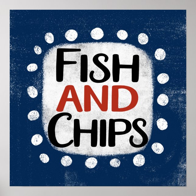 Affiche de poisson et frites sur mur (Devant)
