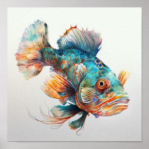 Affiche de poisson mandarin en aquarelle