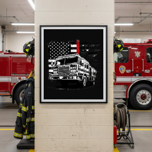 Affiche de pompier Thin Red Line Grunge Drapeau