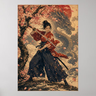 Affiche de portrait de femme japonaise sous soleil