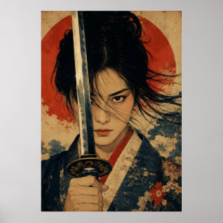 Affiche de portrait de femme japonaise sous soleil