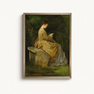 Affiche de portrait de femme lisant dans un jardin