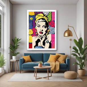 Affiche de portrait de femme rétro pop art