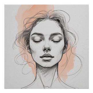 Affiche de portrait féminin Elegant Line Art – Dou