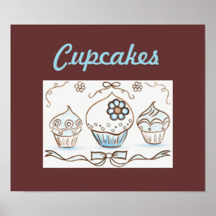 Affiche de poster d'art cupcake bleu
