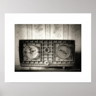 Affiche de poster de radio horloge vintage sépia