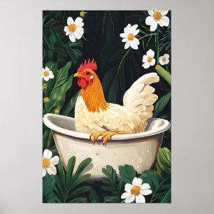Affiche de poulet dans la baignoire, affiche d'ani
