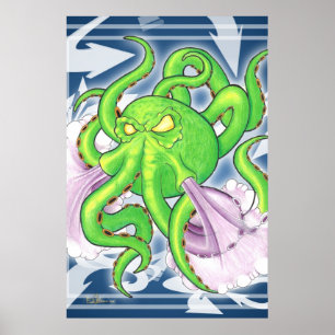 Affiche de poulpe de vert de style de graffiti