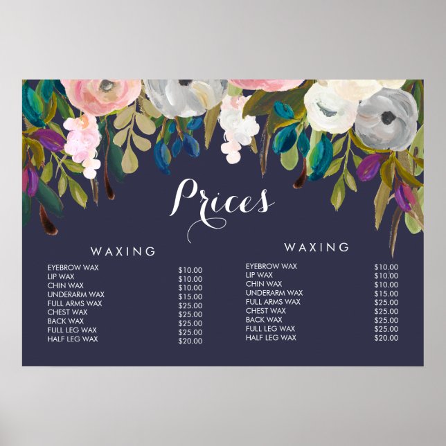 Affiche de prix de menu de salon de beauté de coif (Devant)