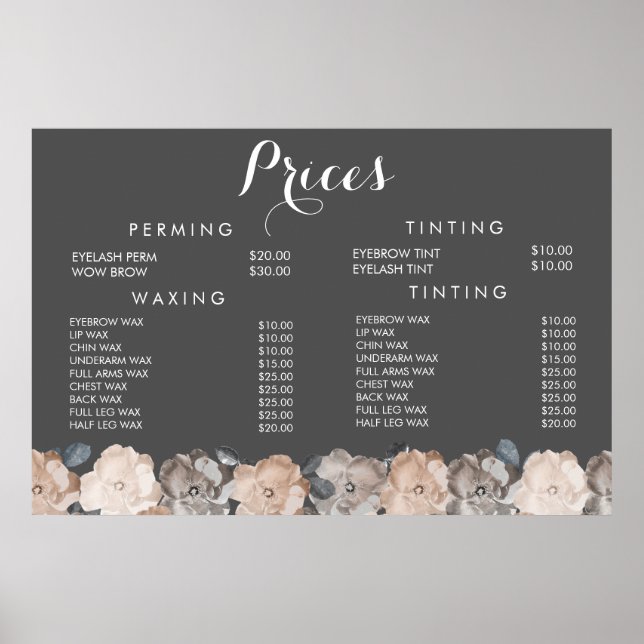 Affiche de prix de menu de salon de beauté de coif (Devant)