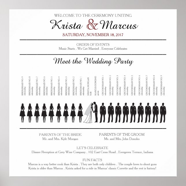 Affiche de programme de mariage à silhouettes simp (Devant)
