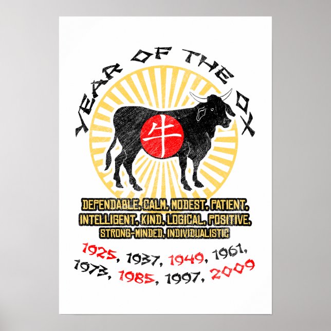 Affiche de qualités de l'année du bœuf (Devant)