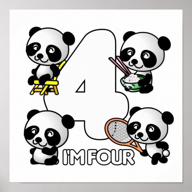 AFFICHE DE QUATRE PANDAS - PERSONNALISER (Devant)