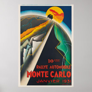 Affiche de rallye automobile Monte Carlo vintage