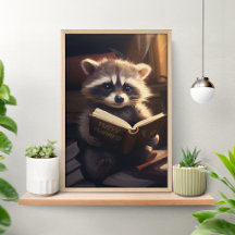 Affiche de Raton Laveur Mignon Lisant un Livre