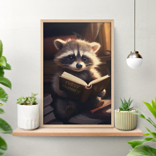 Affiche de Raton Laveur Mignon Lisant un Livre