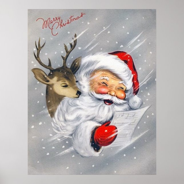 Affiche de rennes de Père Noël de Noël rétro (Devant)
