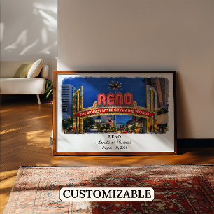 Affiche de Reno Nevada, Aquarelle, Sur mesure