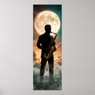 Affiche de rêverie au saxophone sous la lune dans