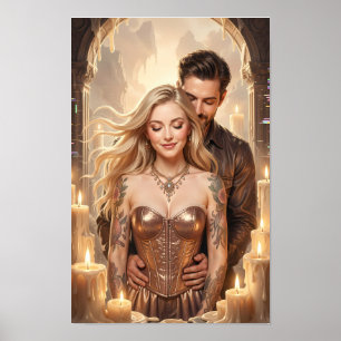 Affiche de Rêverie Romantique aux Chandelles Dorée
