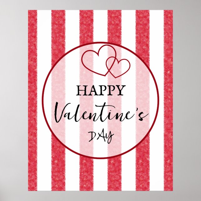 Affiche de Saint-Valentin coeurs rayures (Devant)