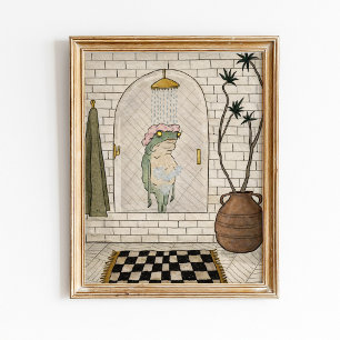 Affiche de salle de bain drôle de grenouille sous