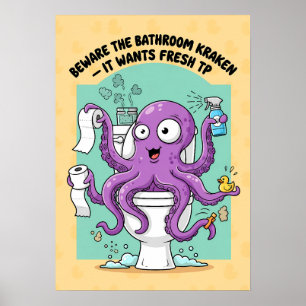 Affiche de salle de bain drôle Kraken