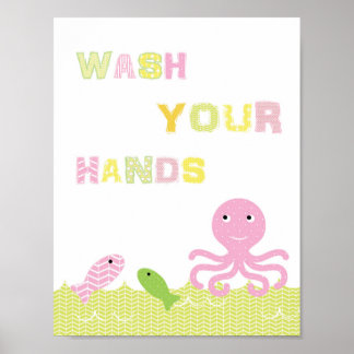 Affiche de salle de bain pour fille se laver les m