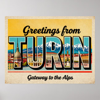 Affiche de salutations vintage de Turin