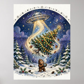 Affiche de sapin de Noël Alien Abduction