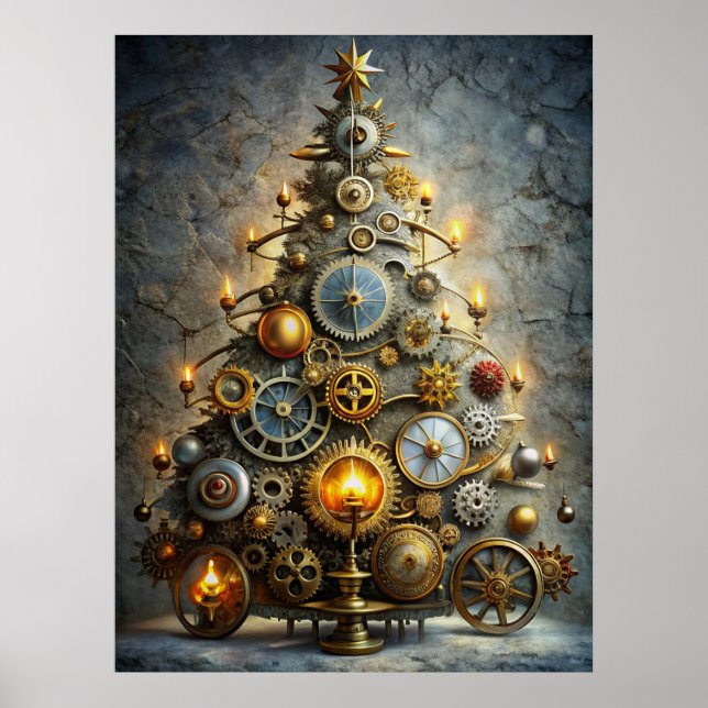 Affiche de sapin de Noël Steampunk (Devant)