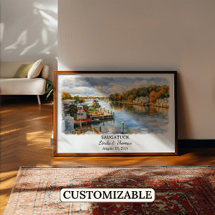Affiche de Saugatuck Michigan, Aquarelle, Sur mesu