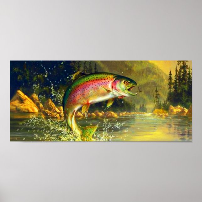 Affiche de saut de truite de la rivière Rainbow (Devant)