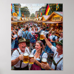 Affiche de scène joyeuse de l'Oktoberfest bavarois