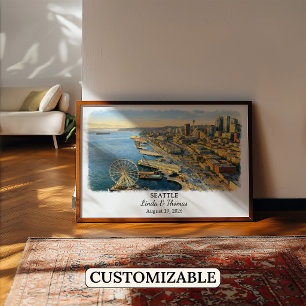 Affiche de Seattle Washington, Aquarelle, Sur mesu