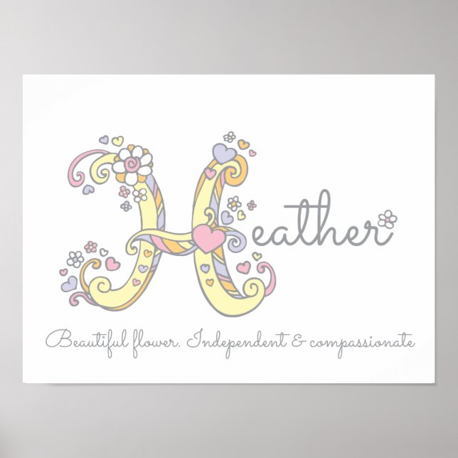 Affiche de sens du nom de fille Heather avec art m (Devant)